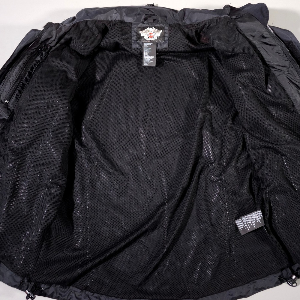 Harley Davidson Jacket Mens Medium Black Orange Windbreaker Packable Hood - Picture 5 of 11